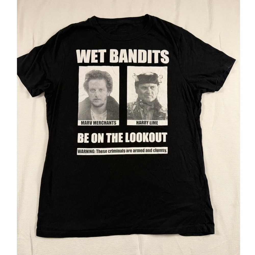 Home Alone Wet Bandits Graphic T-Shirt Black Mens Medium Marv Harry Movie Tee